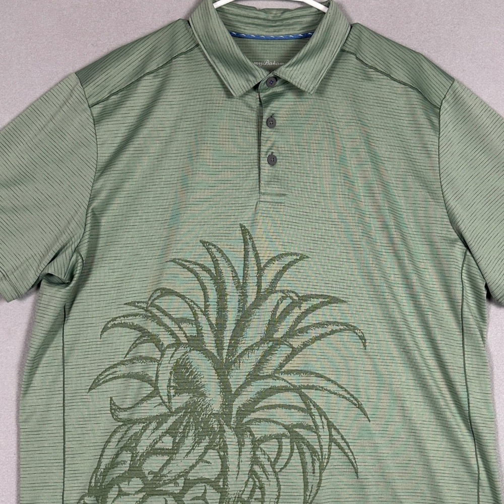 Tommy Bahama Polo Shirt Mens XL IslandZone Green Pineapple Print Casual Rugby